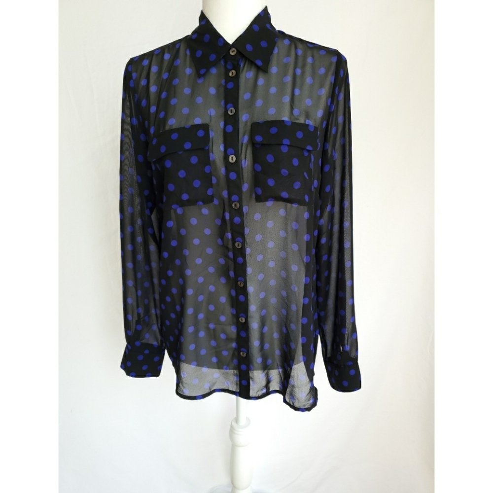 NWOT Tracy M black and blue long sleeve blouse, M